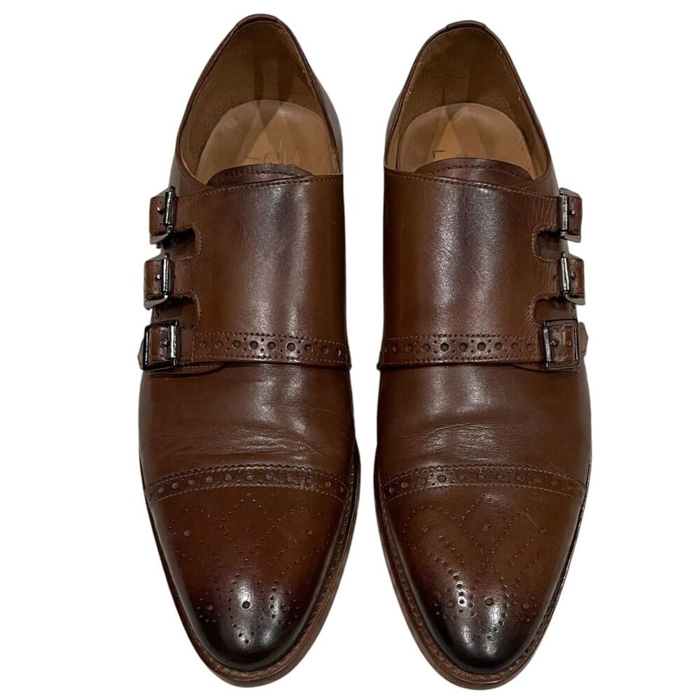 3DM Lifestyle Men's Toecap Triple Monk Leather Dress Shoes BROWN Sz 10 US